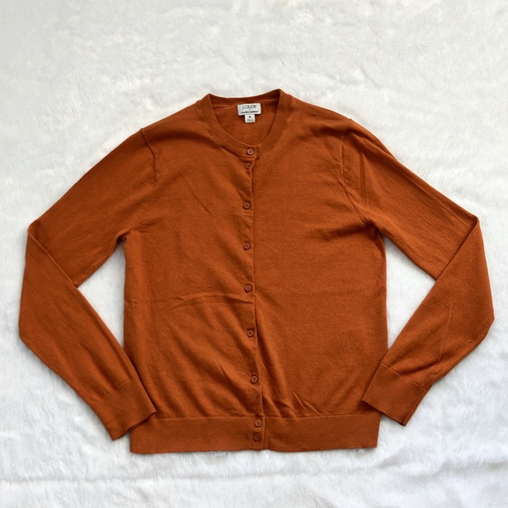 Like New Orange J. Crew Classic Cardigan Sweater, Size Medium